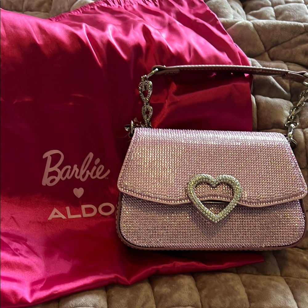 Barbie x Aldo Pink Sparkly Shoulder Bag with Heart Detail